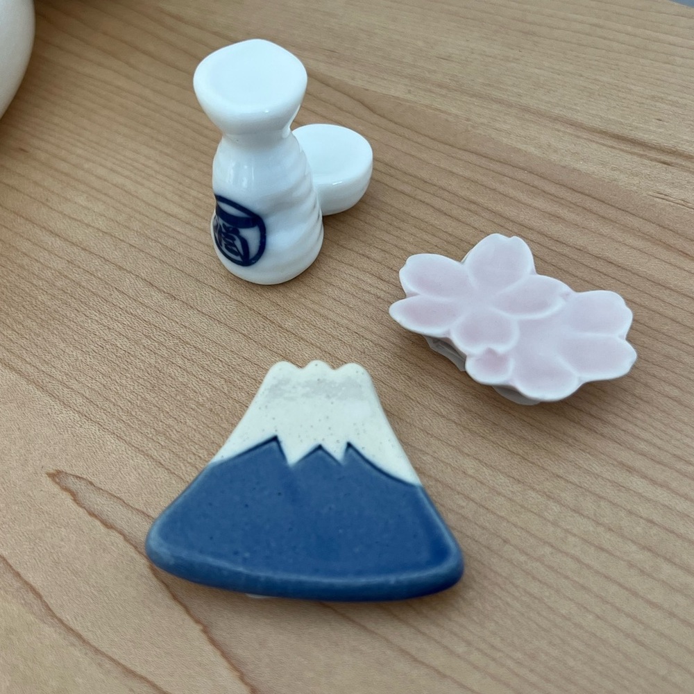 Ceramic Mount Fuji and Sakura Chopstick Rests